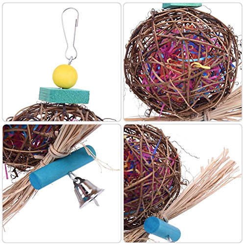 Keersi Juguete para masticar pájaros, bola de ratán natural, viene con tiras de papel para loros, periquitos, cacatúas, cortones, cacatúas, guacamayos, ecléctos de Amazon