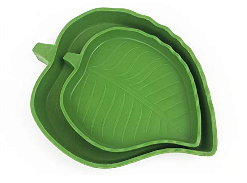 KICCOLY La Forma de Hoja Verde del Reptil alimentador Tortuga Lagarto Gecko Serpiente camaleón Alimentos Agua Plato Tazón (Hojas-2 Paquete)