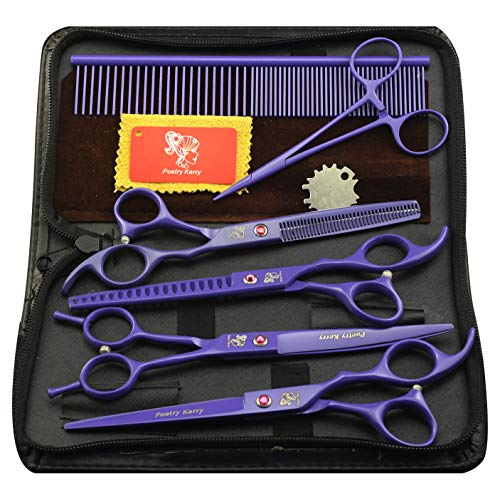 Kit de tijeras de peluquería para mascotas, juego de peluquería de 7 pulgadas, para perros, gatos, tijeras de corte, tijeras de adelgazamiento, tijeras curvas, peine de aseo