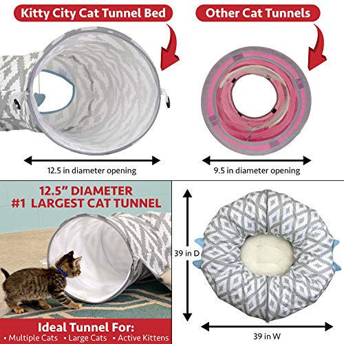 Kitty City Gran cama de túnel para gatos, cama plegable, juguetes para gatos, árbol de Navidad