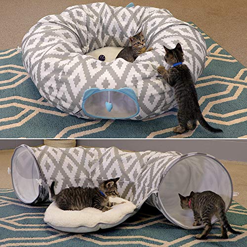 Kitty City Gran cama de túnel para gatos, cama plegable, juguetes para gatos, árbol de Navidad