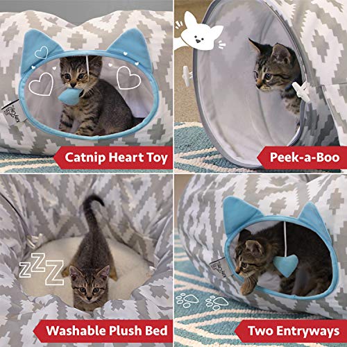 Kitty City Gran cama de túnel para gatos, cama plegable, juguetes para gatos, árbol de Navidad