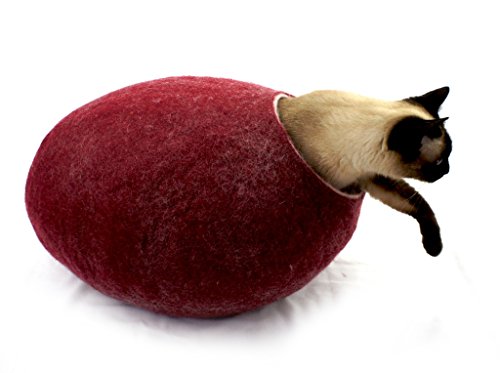 kivikis Cama para gatos, casa para gatos, cat cave. Talla L. Lana de oveja natural afelpada. Fabricada por (Burgundy Dark)