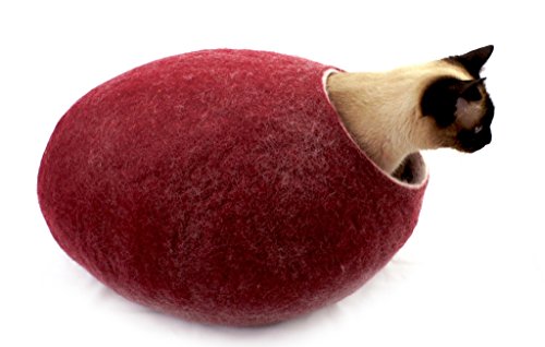 kivikis Cama para gatos, casa para gatos, cat cave. Talla L. Lana de oveja natural afelpada. Fabricada por (Burgundy Dark)