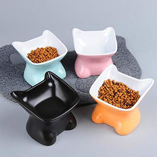 KONFA Taza de cerámica del Gato del Gato Utensilios Congelador Amplio Linda Alimentación Diseño Anti-Slip Bowl por Gatos y Pequeño Dogsdog Bowl por Gato Cachorro,Naranja,9.7 * 10.8 * 11.9cm