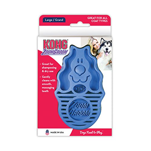 KONG - ZoomGroom - Cepillo para Perro, para peinar y enjabonar - para Perros de Raza Grande (Azul)