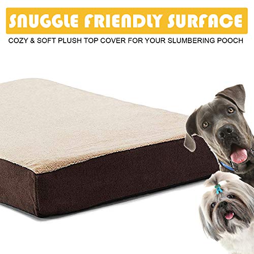 KOPEKS Cama rectangular ortopédica para perro de espuma viscoelástica, incluye protector interior impermeable y funda extraíble, color marrón
