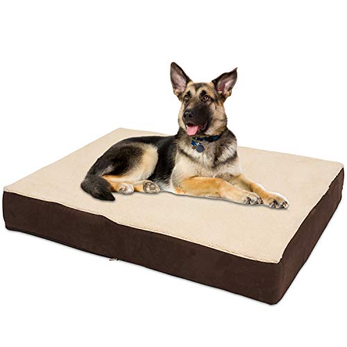 KOPEKS Cama rectangular ortopédica para perro de espuma viscoelástica, incluye protector interior impermeable y funda extraíble, color marrón
