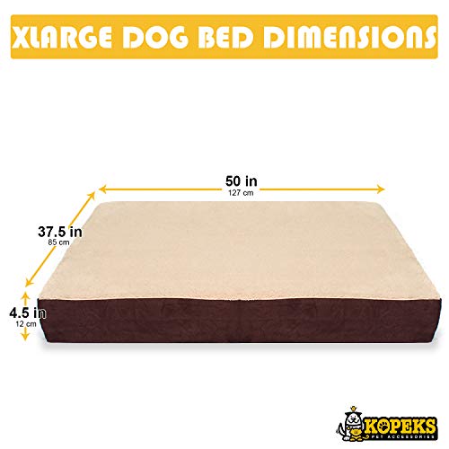 KOPEKS Cama rectangular ortopédica para perro de espuma viscoelástica, incluye protector interior impermeable y funda extraíble, color marrón
