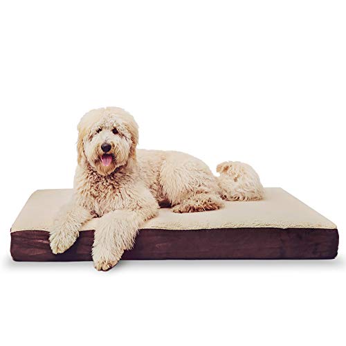 KOPEKS Cama rectangular ortopédica para perro de espuma viscoelástica, incluye protector interior impermeable y funda extraíble, color marrón