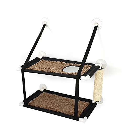 Kshzmoto Ventana de Gato Cama con Hamaca de Percha Doble Cubierta Ventana Ventosas Asiento Estantes para Gatos Cama de Hamaca para Tomar el Sol Cama para Gato Sostener hasta 20 kg 44 LB