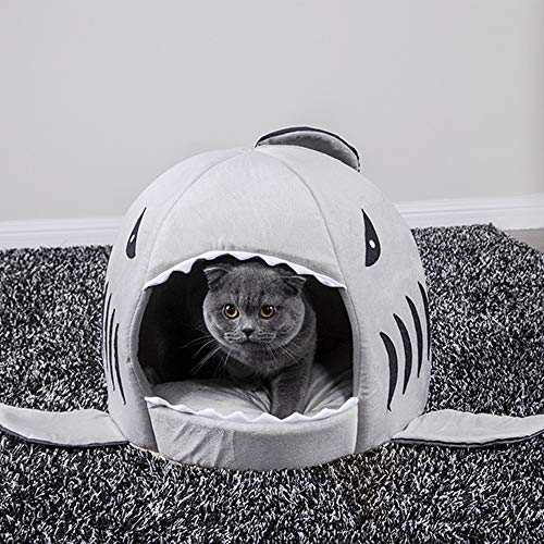 KSIASGDHA Mascotas Gatos y Perros Pequeños Cálido Suave y cómodo Camas con Forma de tiburón Juego cálido Casa Cueva Transporte Verter Chat Cama Perrera Arena Nido Estera