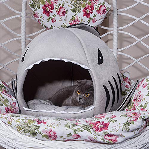 KSIASGDHA Mascotas Gatos y Perros Pequeños Cálido Suave y cómodo Camas con Forma de tiburón Juego cálido Casa Cueva Transporte Verter Chat Cama Perrera Arena Nido Estera