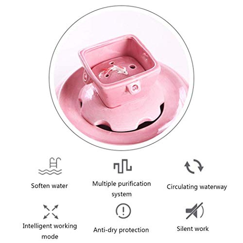 KUANDARM Bebedero Perro automatico Fuente Alimentador de Agua para Gatos Dispensador de Agua Agua circulante muda Obra de Arte Hecha a Mano Fuentes para Beber, Bebedero para Gato, Pink