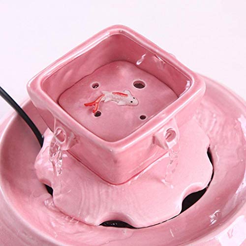 KUANDARM Bebedero Perro automatico Fuente Alimentador de Agua para Gatos Dispensador de Agua Agua circulante muda Obra de Arte Hecha a Mano Fuentes para Beber, Bebedero para Gato, Pink