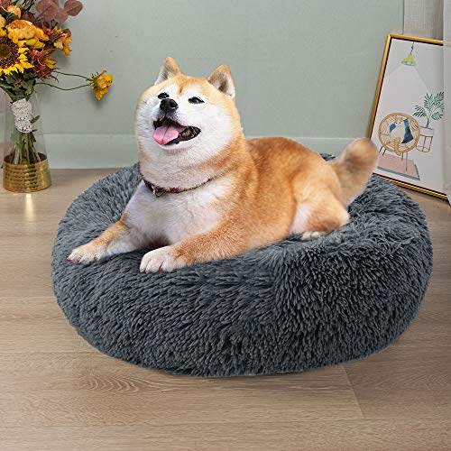 laamei Cama Redonda para Mascotas Deluxe para Gatos y Perros Pequeños y Medianos con Cojín Suave para Nido de Donut Cama de Dormir Peluda Cueva Lavable para Cuatro Estaciones(S/M/L) Color Sólido