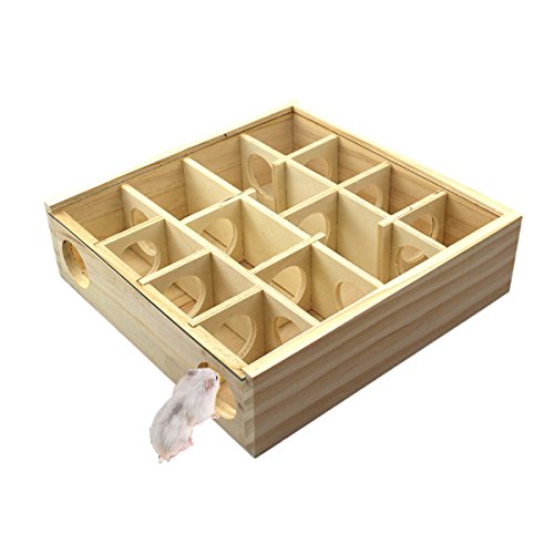 Laberinto con túneles de madera de juguete para hámsters enanos, jerbos, ratas, ratones, pequeña casa para animales, casa de juguete, jaula