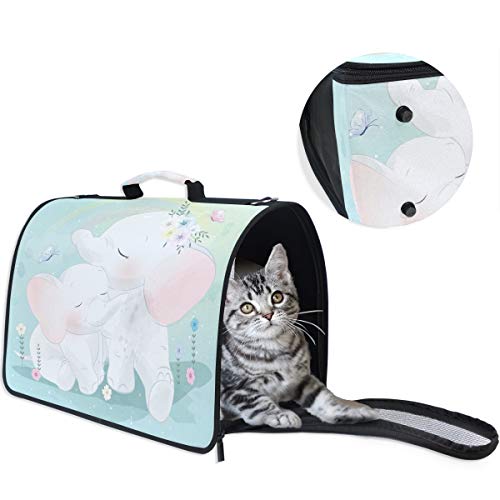 LDIYEU Lindo Elefante Madre Bebé Portátil Gato Perro Cachorro Portador Gatito Pug Mochila Bolsa de Transporte Aerolínea aprobada Pet Carrier para al Aire Libre Viaje