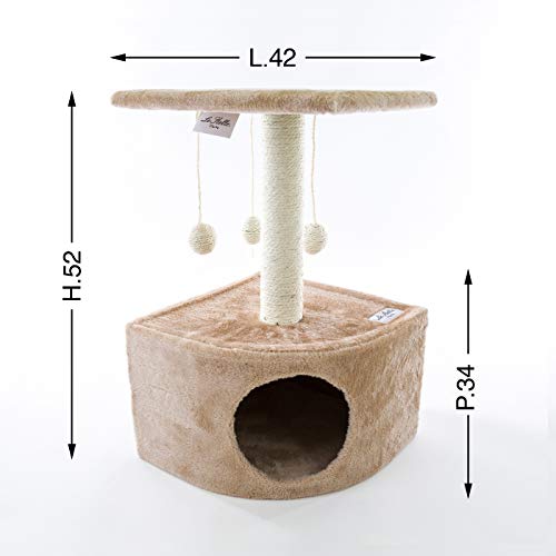 Le Stelle Rascador para gatos con caseta palo de sisal juego bolas con estante, 50 x 32 x 32 cm, varios colores (beige)