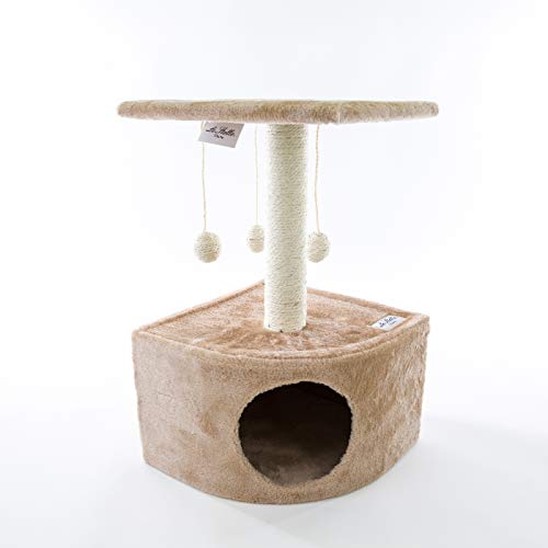 Le Stelle Rascador para gatos con caseta palo de sisal juego bolas con estante, 50 x 32 x 32 cm, varios colores (beige)