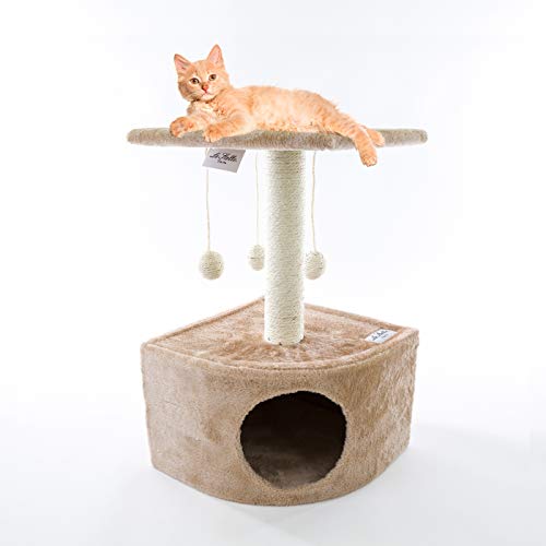 Le Stelle Rascador para gatos con caseta palo de sisal juego bolas con estante, 50 x 32 x 32 cm, varios colores (beige)