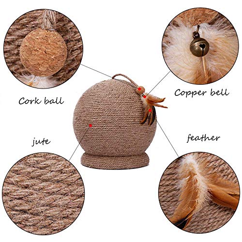 LEERAIN Tablero De Rascar del Gato Forma De Bola Circular Sisal Natural Bola De Burbuja SóLida Bola Colgante Pluma Juguetes Garra De Molienda Suministros De Mascotas FormacióN Gracioso