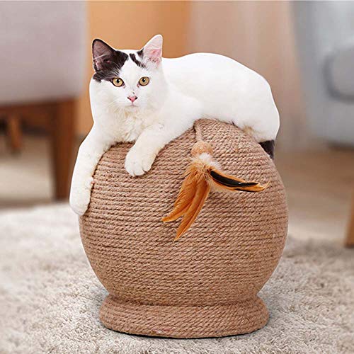 LEERAIN Tablero De Rascar del Gato Forma De Bola Circular Sisal Natural Bola De Burbuja SóLida Bola Colgante Pluma Juguetes Garra De Molienda Suministros De Mascotas FormacióN Gracioso