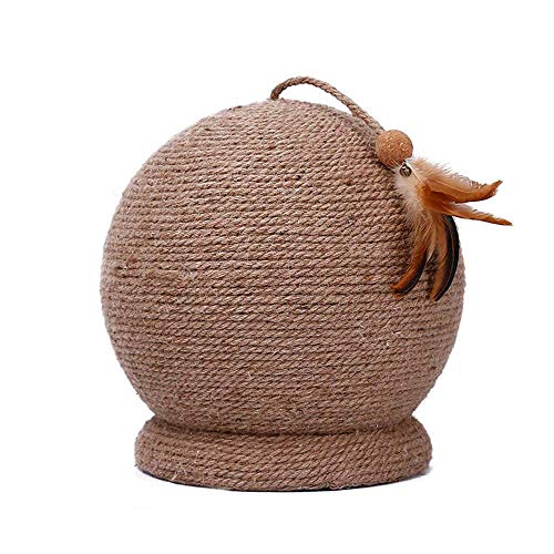 LEERAIN Tablero De Rascar del Gato Forma De Bola Circular Sisal Natural Bola De Burbuja SóLida Bola Colgante Pluma Juguetes Garra De Molienda Suministros De Mascotas FormacióN Gracioso