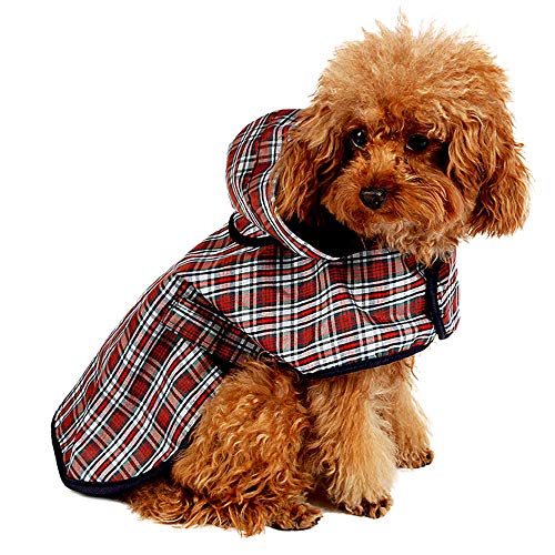 LeerKing Impermeable para Perros Abrigo Impermeable para Mascotas Chubasquero con Capucha y Agujero para Arnés con Etiqueta Mágica para Perros Pequeños y Medianos L