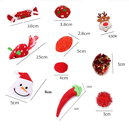 Legendog 10 Piezas Juego De Juguetes para Mascotas De Navidad Bola Ondulada del Chile del MuñEco De Nieve Juego De Juguetes para Gatos De Navidad De Juguete para Ratones De Gato