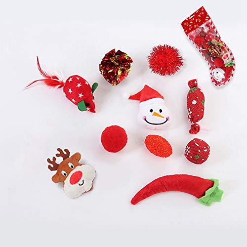 Legendog 10 Piezas Juego De Juguetes para Mascotas De Navidad Bola Ondulada del Chile del MuñEco De Nieve Juego De Juguetes para Gatos De Navidad De Juguete para Ratones De Gato