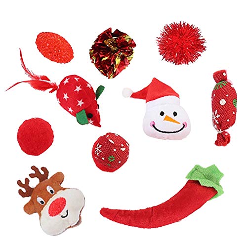 Legendog 10 Piezas Juego De Juguetes para Mascotas De Navidad Bola Ondulada del Chile del MuñEco De Nieve Juego De Juguetes para Gatos De Navidad De Juguete para Ratones De Gato