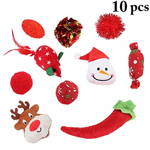 Legendog 10 Piezas Juego De Juguetes para Mascotas De Navidad Bola Ondulada del Chile del MuñEco De Nieve Juego De Juguetes para Gatos De Navidad De Juguete para Ratones De Gato