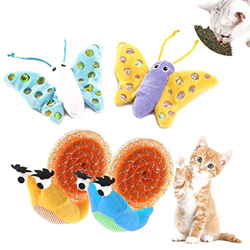 Legendog 4 Piezas Cat Catnip Toy Set Interactivo Caracol Mariposa Gato Juguete Mascota Juguete De Peluche Gato Juguete para Masticar