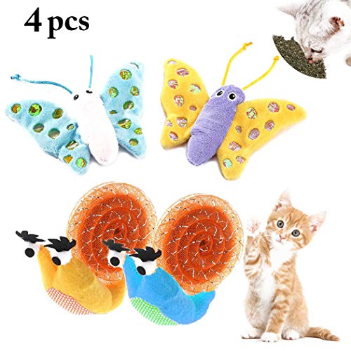 Legendog 4 Piezas Cat Catnip Toy Set Interactivo Caracol Mariposa Gato Juguete Mascota Juguete De Peluche Gato Juguete para Masticar