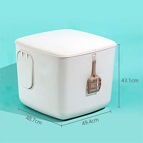 liangzishop Caja de Arena Caja de Arena de Gato Caja con Tapa Cuadrada Caja de Basura Completamente Cerrada Casa Moderno Minimalista Diseño con Cucharada de plástico, Grande Bandeja Sanitaria Gatera