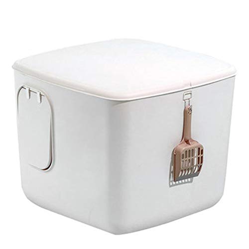 liangzishop Caja de Arena Caja de Arena de Gato Caja con Tapa Cuadrada Caja de Basura Completamente Cerrada Casa Moderno Minimalista Diseño con Cucharada de plástico, Grande Bandeja Sanitaria Gatera