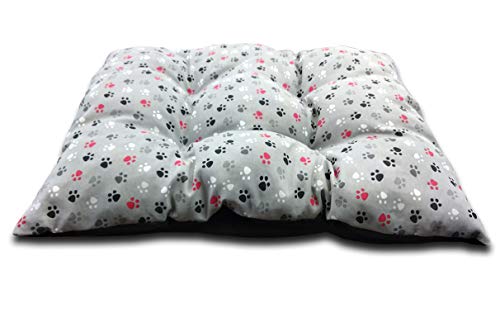 Lilly Margot - Cojín para Perros Impronte, cojín Gris y Rojo, Estampado de Huellas, Suave Tela, cómodo Descanso para el Perro