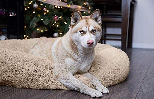 LINGHAN Cama para mascotas de peluche impermeable para perros grandes, cojín redondo de lujo para rosquilla, almohada y sofá de 120 cm de diámetro, lavable a máquina
