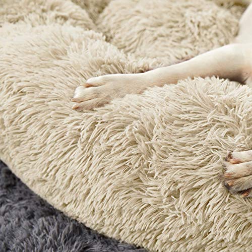 LINGHAN Cama para mascotas de peluche impermeable para perros grandes, cojín redondo de lujo para rosquilla, almohada y sofá de 120 cm de diámetro, lavable a máquina
