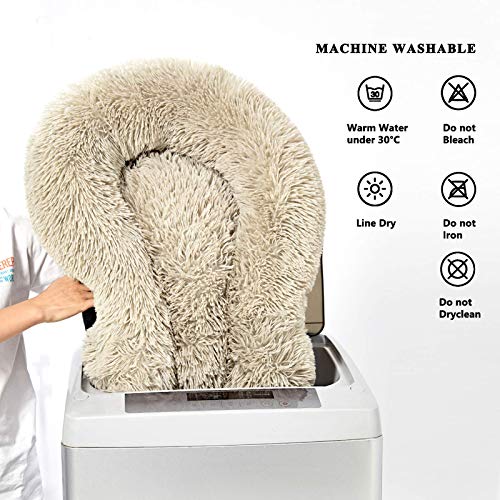 LINGHAN Cama para mascotas de peluche impermeable para perros grandes, cojín redondo de lujo para rosquilla, almohada y sofá de 120 cm de diámetro, lavable a máquina