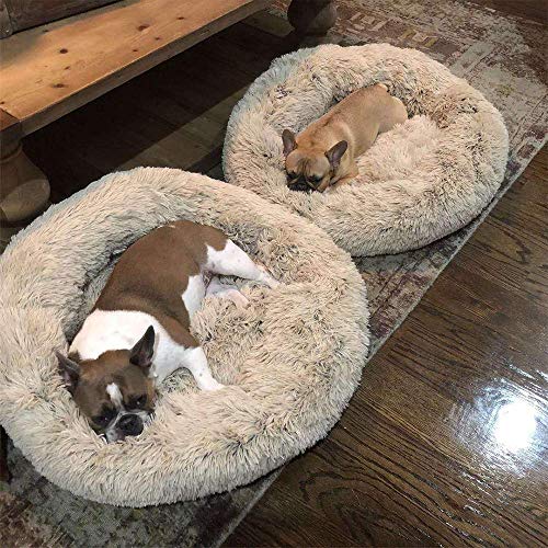 LINGHAN Cama para mascotas de peluche impermeable para perros grandes, cojín redondo de lujo para rosquilla, almohada y sofá de 120 cm de diámetro, lavable a máquina