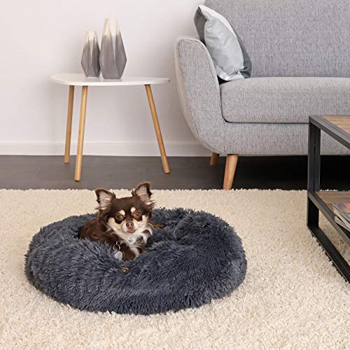 lionto by dibea Cama perros redonda cojín gatos sofá para perros donut (M) Ø 50 cm Gris oscuro