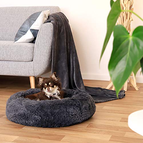 lionto by dibea Cama perros redonda cojín gatos sofá para perros donut (M) Ø 50 cm Gris oscuro