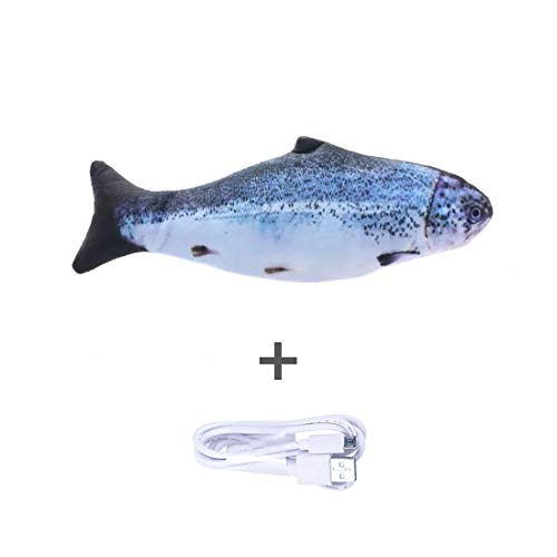 Litthing Juguete de Gatos Pez Eléctrico Recargable USB Automático para Gatos Juguete de Peces de Simulación Interactivo con Hierba Gatera Almohada para Morder