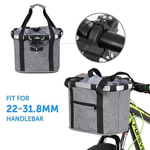 Lixada Cesta Desmontable para Bicicleta Frente para Bicicleta Soporte para Mascotas Bolsa Delantera de Lona Marco de Aleación de Aluminio Cesta para Mascotas (Gris-2)