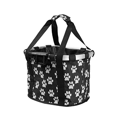 Lixada Cesta Desmontable para Bicicleta Frente para Bicicleta Soporte para Mascotas Bolsa Delantera de Lona Marco de Aleación de Aluminio Cesta para Mascotas (Pata)