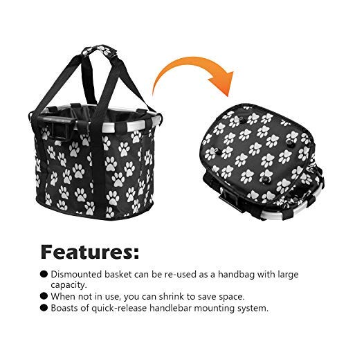Lixada Cesta Desmontable para Bicicleta Frente para Bicicleta Soporte para Mascotas Bolsa Delantera de Lona Marco de Aleación de Aluminio Cesta para Mascotas (Pata)