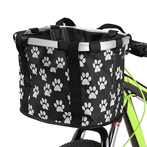 Lixada Cesta Desmontable para Bicicleta Frente para Bicicleta Soporte para Mascotas Bolsa Delantera de Lona Marco de Aleación de Aluminio Cesta para Mascotas (Pata)