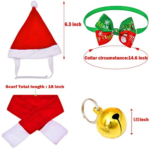 LIZHIGE 4 Piezas de Sombrero Bufanda Collar Campana Pajarita de Mascotas de Navidad para Perros Gatos Mascotas Pequeños